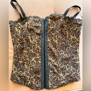 Leopard Print Lace Trim Corset Top